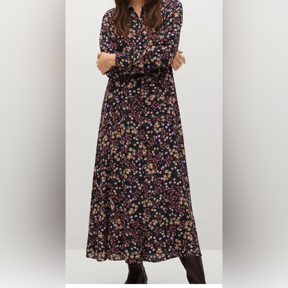 Mango Floral Midi Skirt - Black and Purple